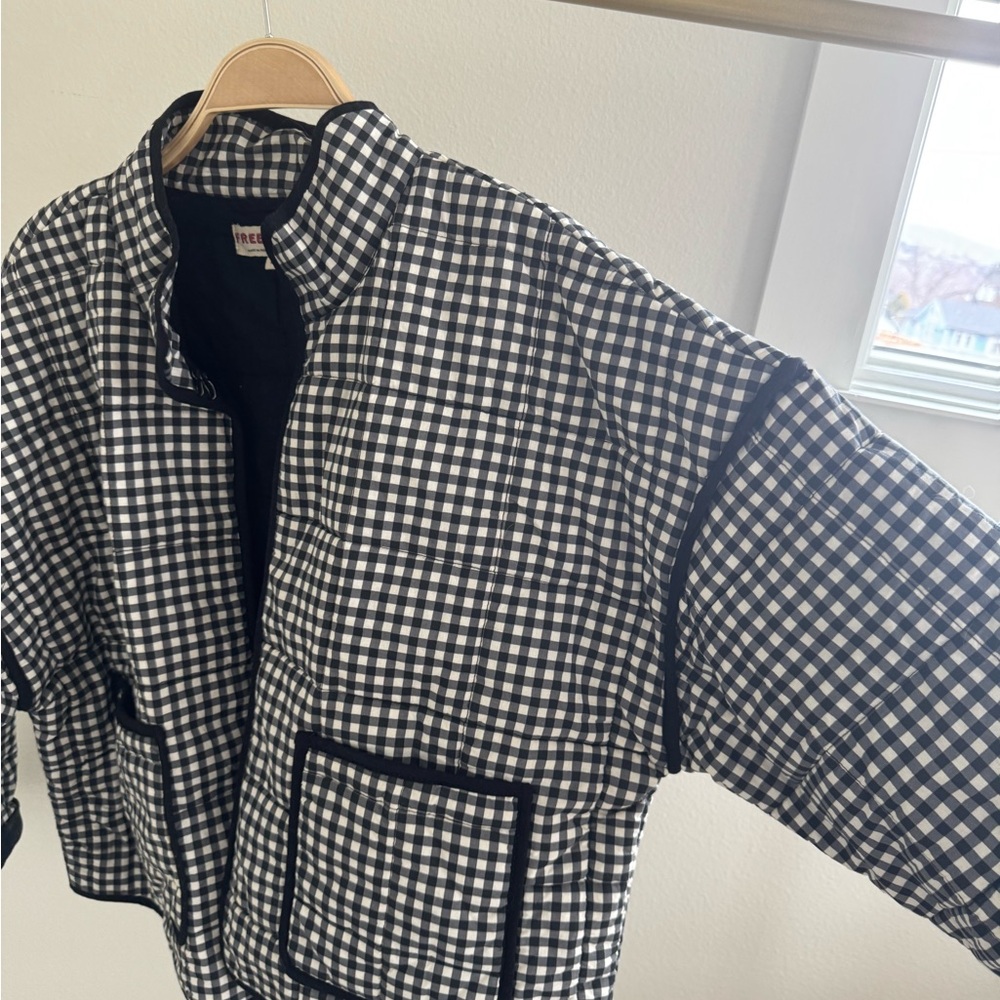 Free People Checkered Bomber Jacket in Black and White - Picture 3 of 5